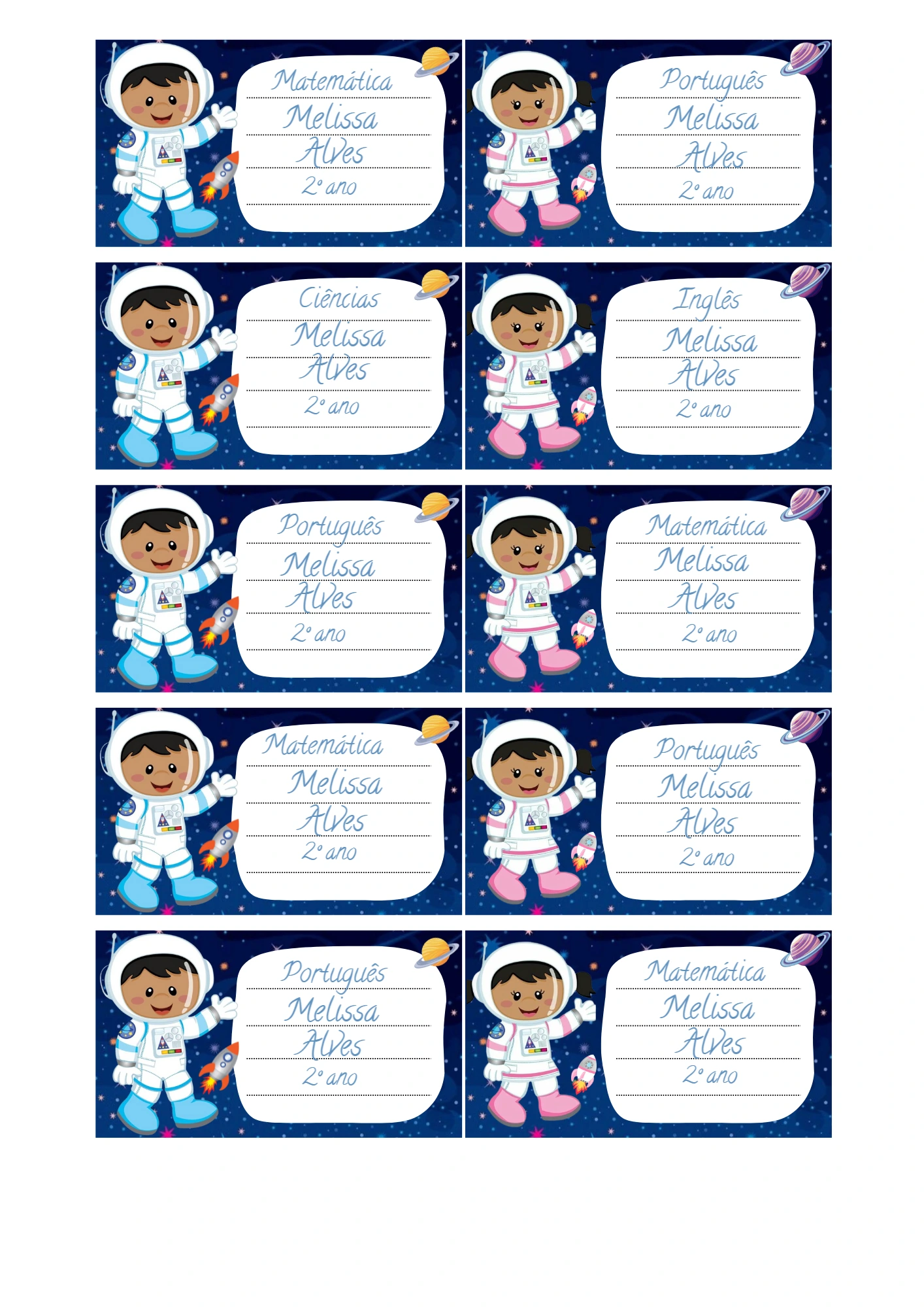 Etiqueta Escolar Astronauta Infantil para Editar e Imprimir