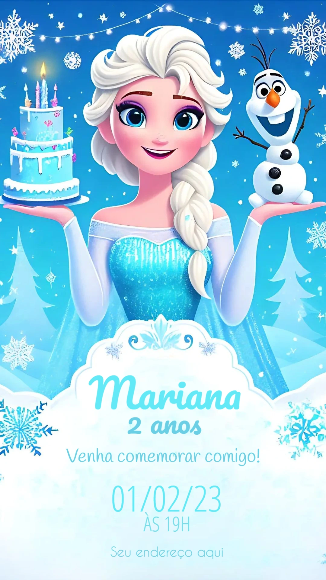 Convite de Aniversário Frozen com Elsa para Editar Online
