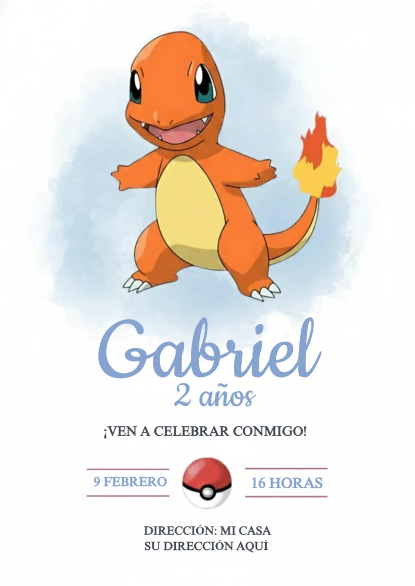 Invitación de Cumpleaños de Pokémon Charmander para Editar