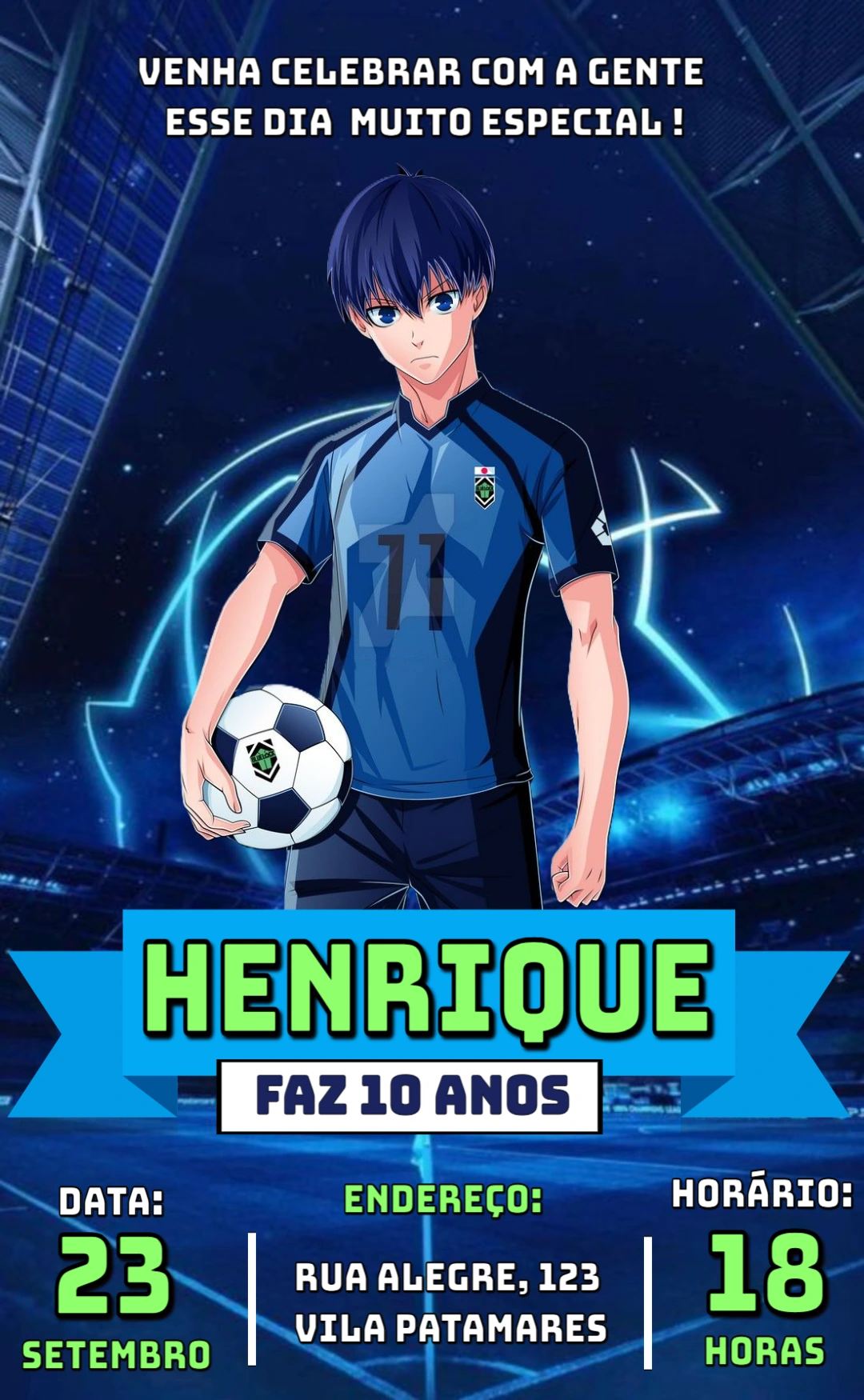 Convite de Aniversário Blue Lock Editável Online