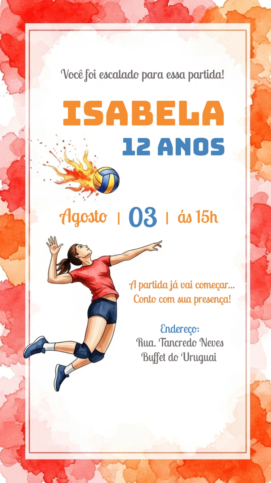 Convite Aniversário Vôlei Feminino para Editar Online