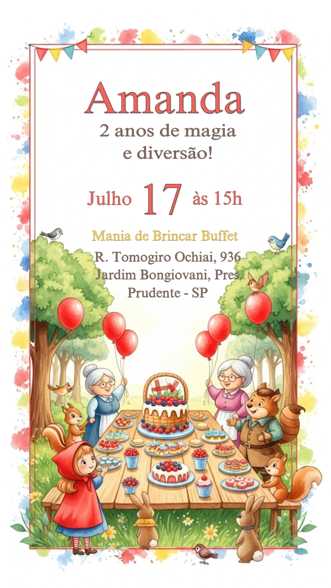 Convite Aniversário Chapeuzinho Vermelho para Editar Online