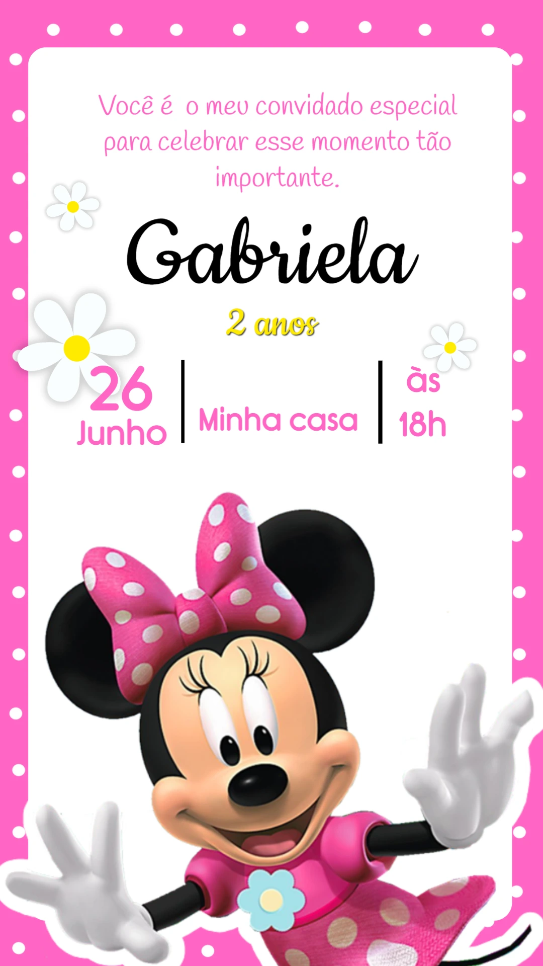 Convite de Aniversário Minnie Mouse Rosa para Editar Online