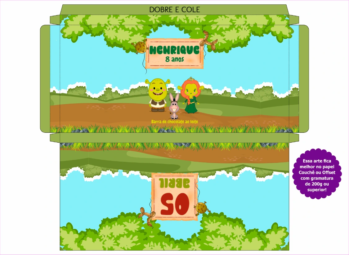 Caixa de Chocolate Shrek Editável Online para Festa Infantil