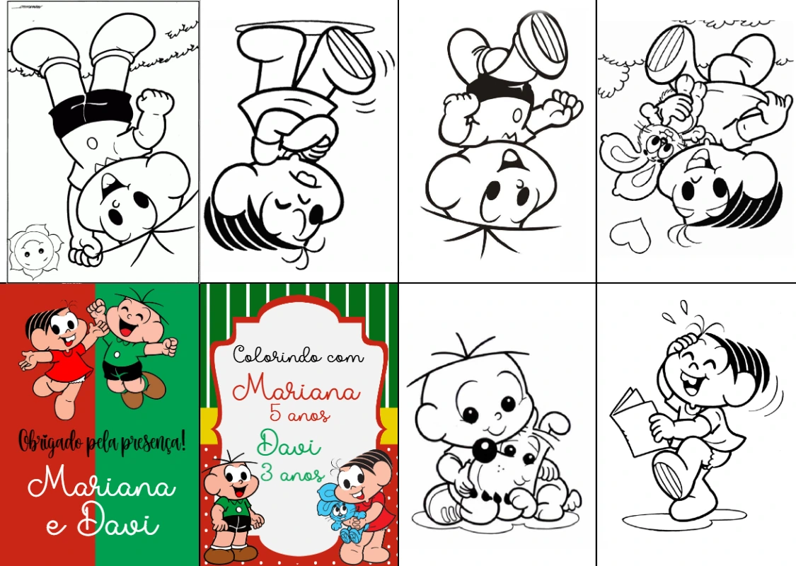 Livro de Colorir Mônica e Cebolinha Editável para Lembrancinha