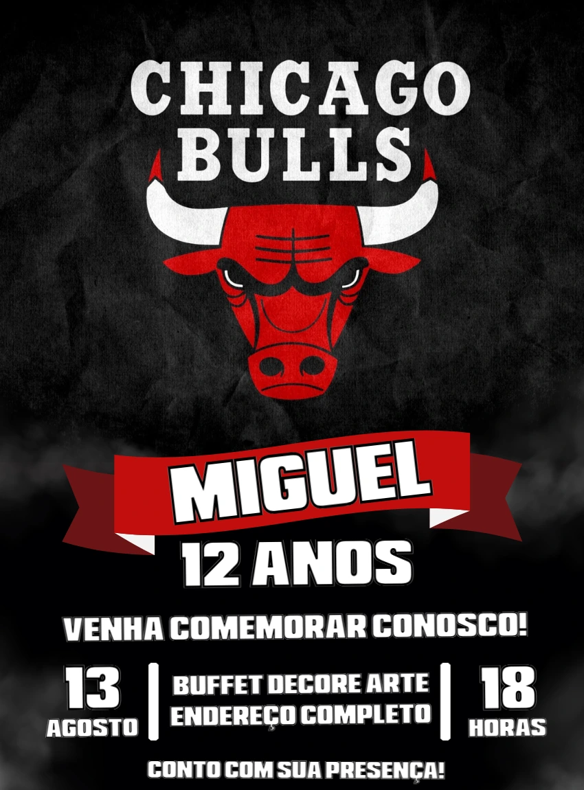 Convite de Aniversário Basquete Chicago Bulls para Editar