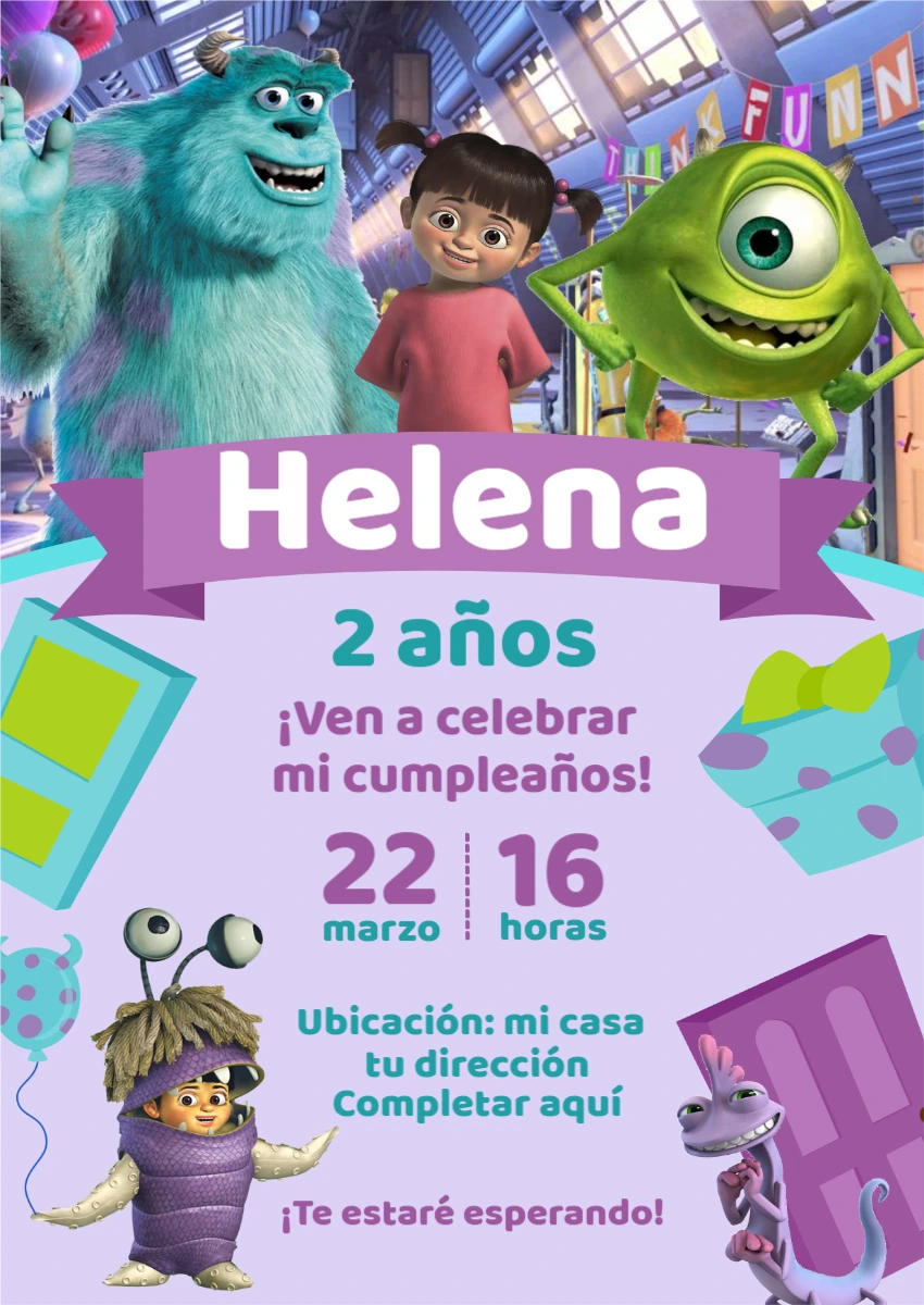 Invitación de Cumpleaños de Monsters, Inc. para Editar Online