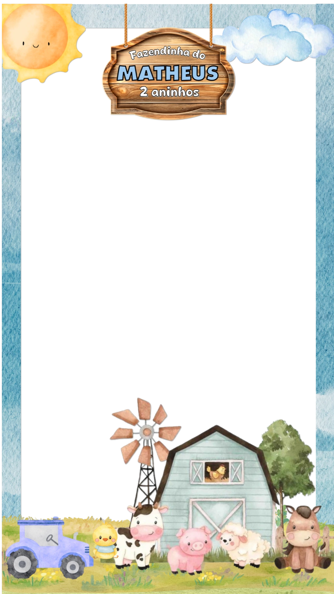Moldura para Story Aniversário Fazendinha Editável Online