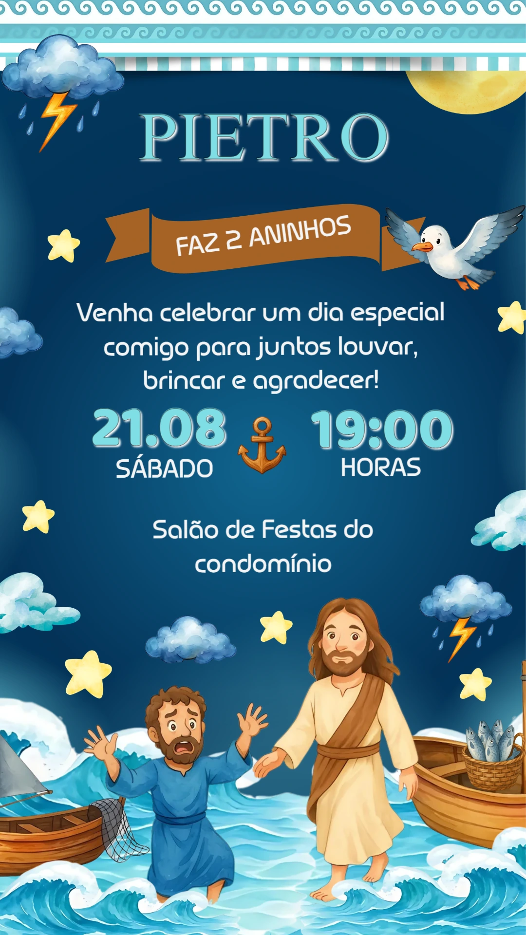 Convite Aniversário Jesus Sobre as Águas Editável Online