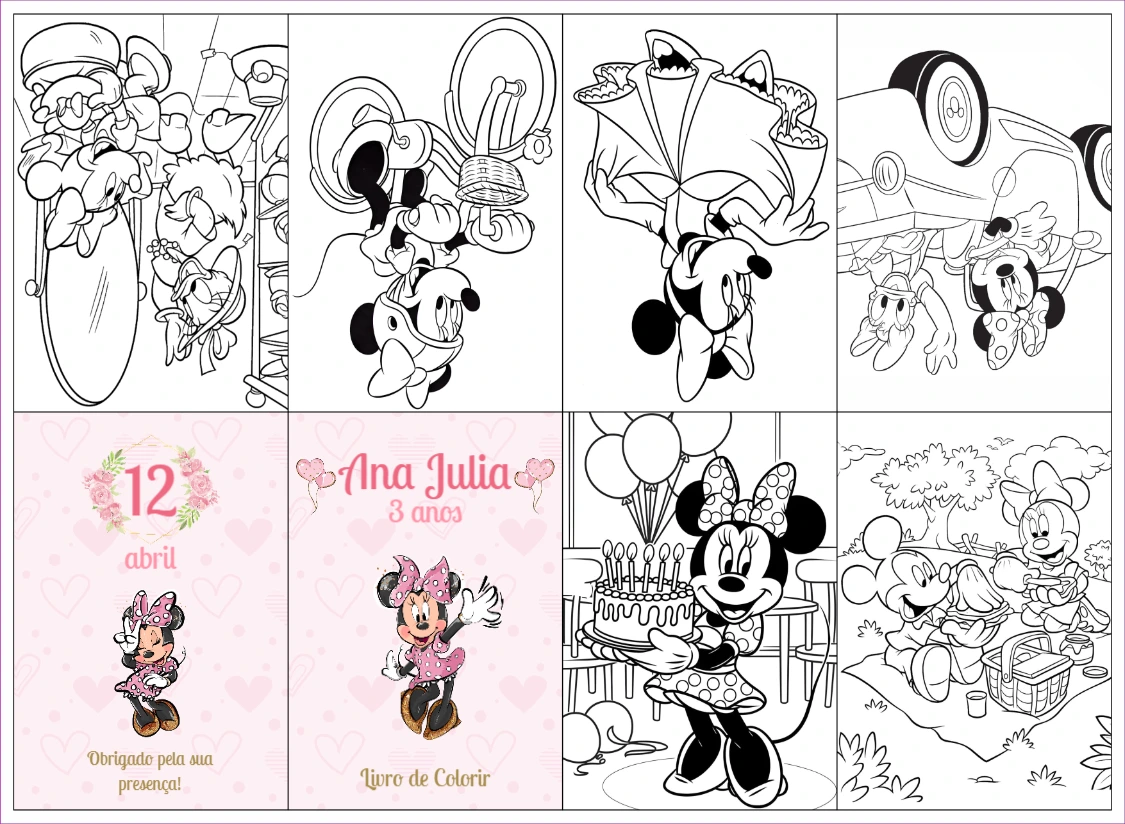 Lembrancinha Minnie Mouse: Livro de Colorir para Editar Online