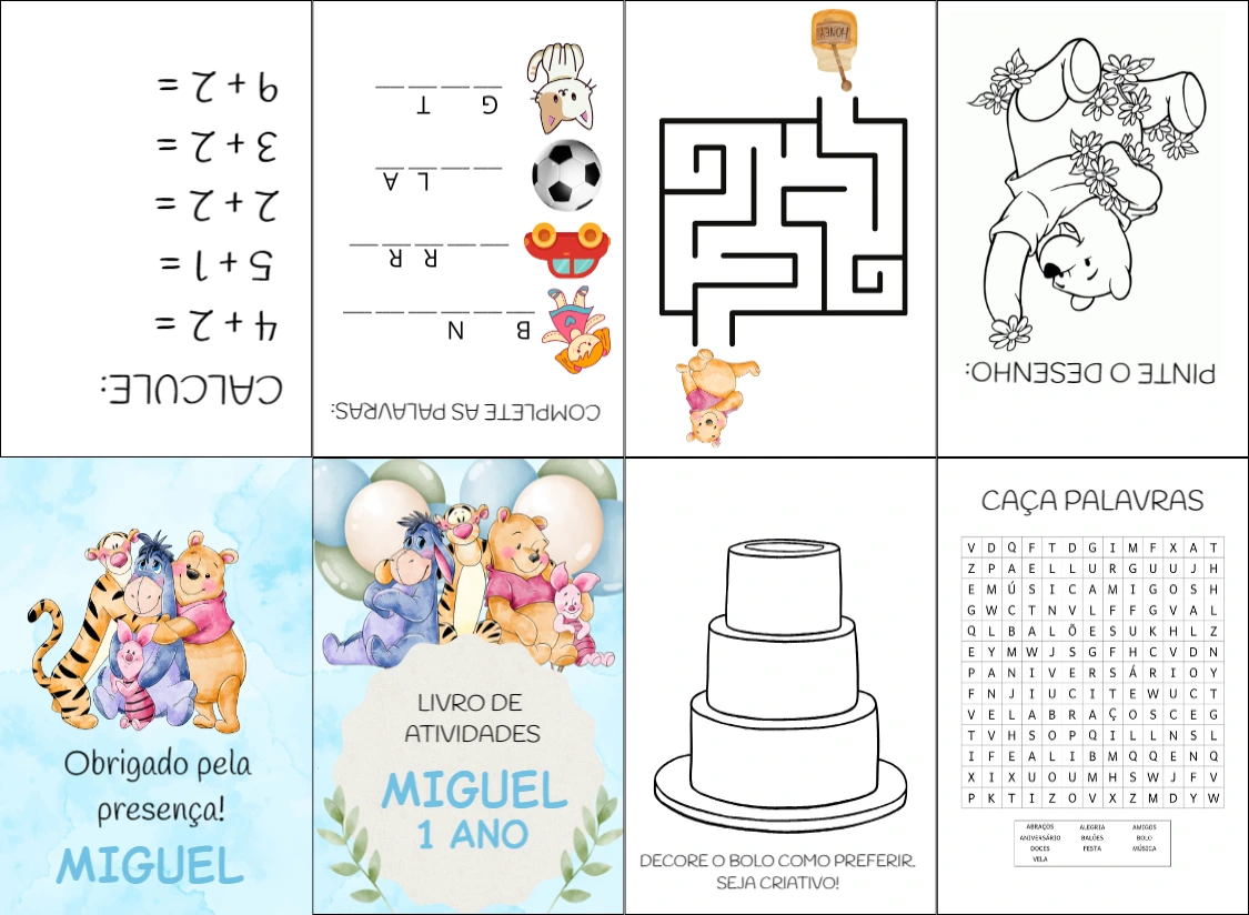 Livro de Atividades Ursinho Pooh Editável para Aniversário