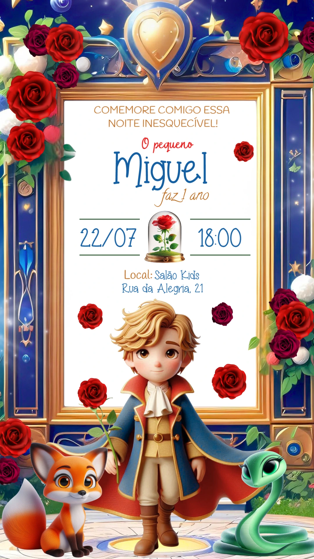 Convite de Aniversário O Pequeno Príncipe para Editar Online