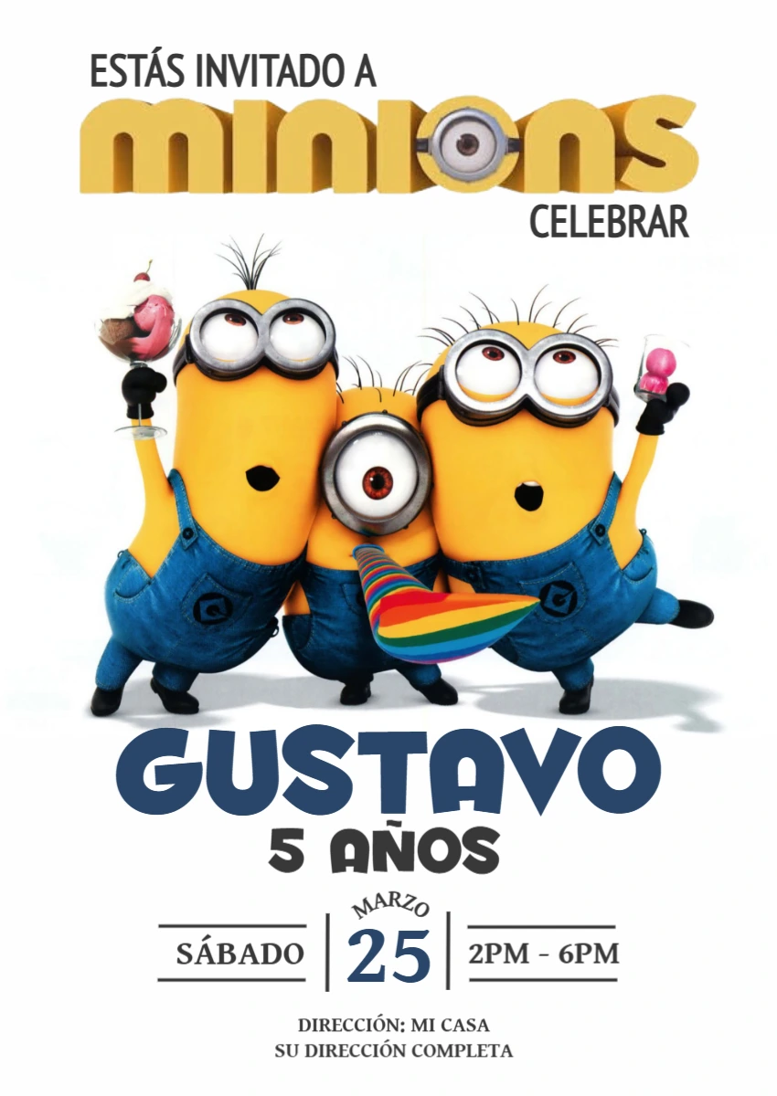 Invitación de Cumpleaños Minions Divertida para Editar Online