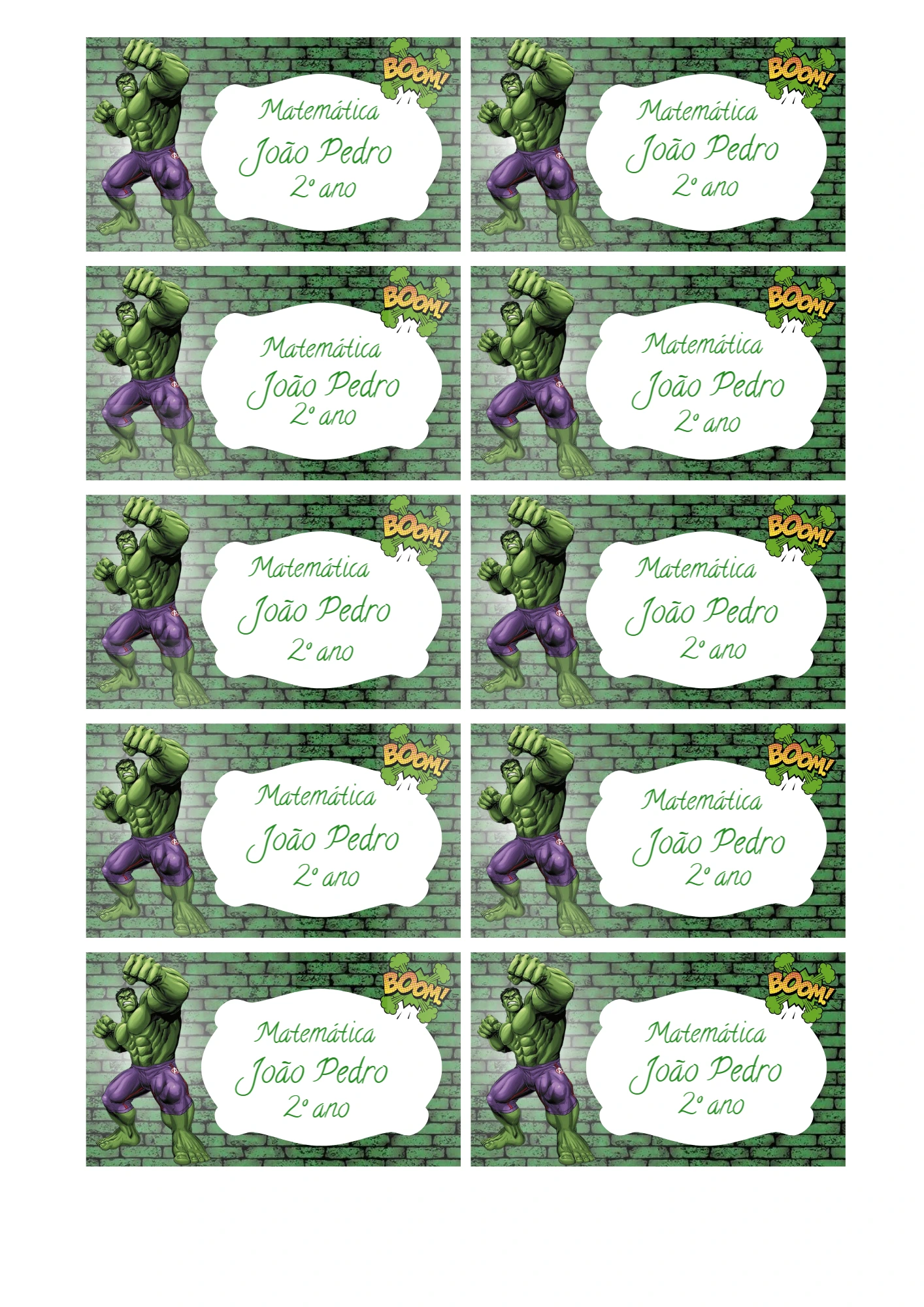 Etiqueta Escolar Hulk Editável para Material Didático