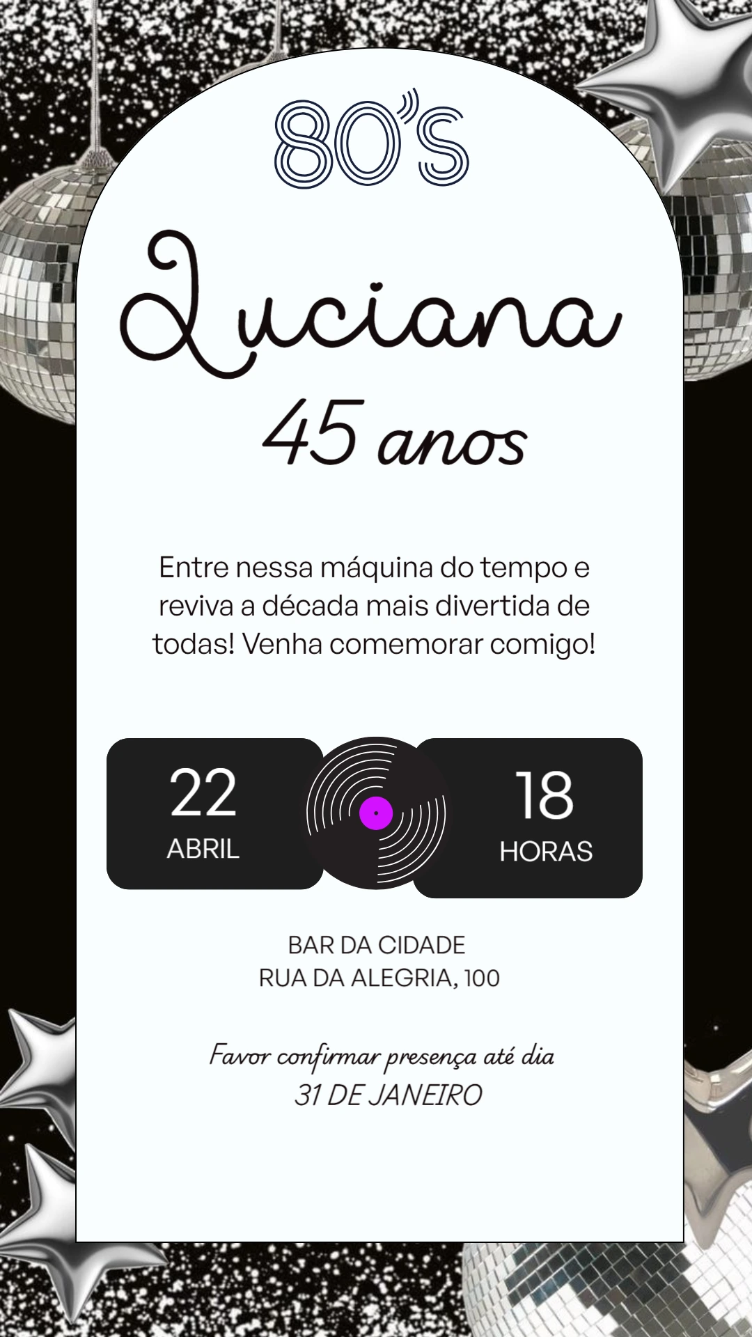 Convite de Aniversário Anos 80 Retrô para Editar Online