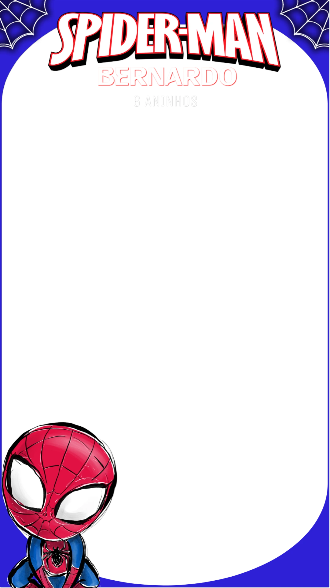 Moldura Stories Aniversário Homem Aranha Cute para Editar