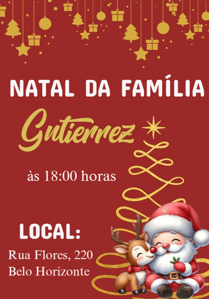 Convite de Natal com Papai Noel e Rena para Editar Online
