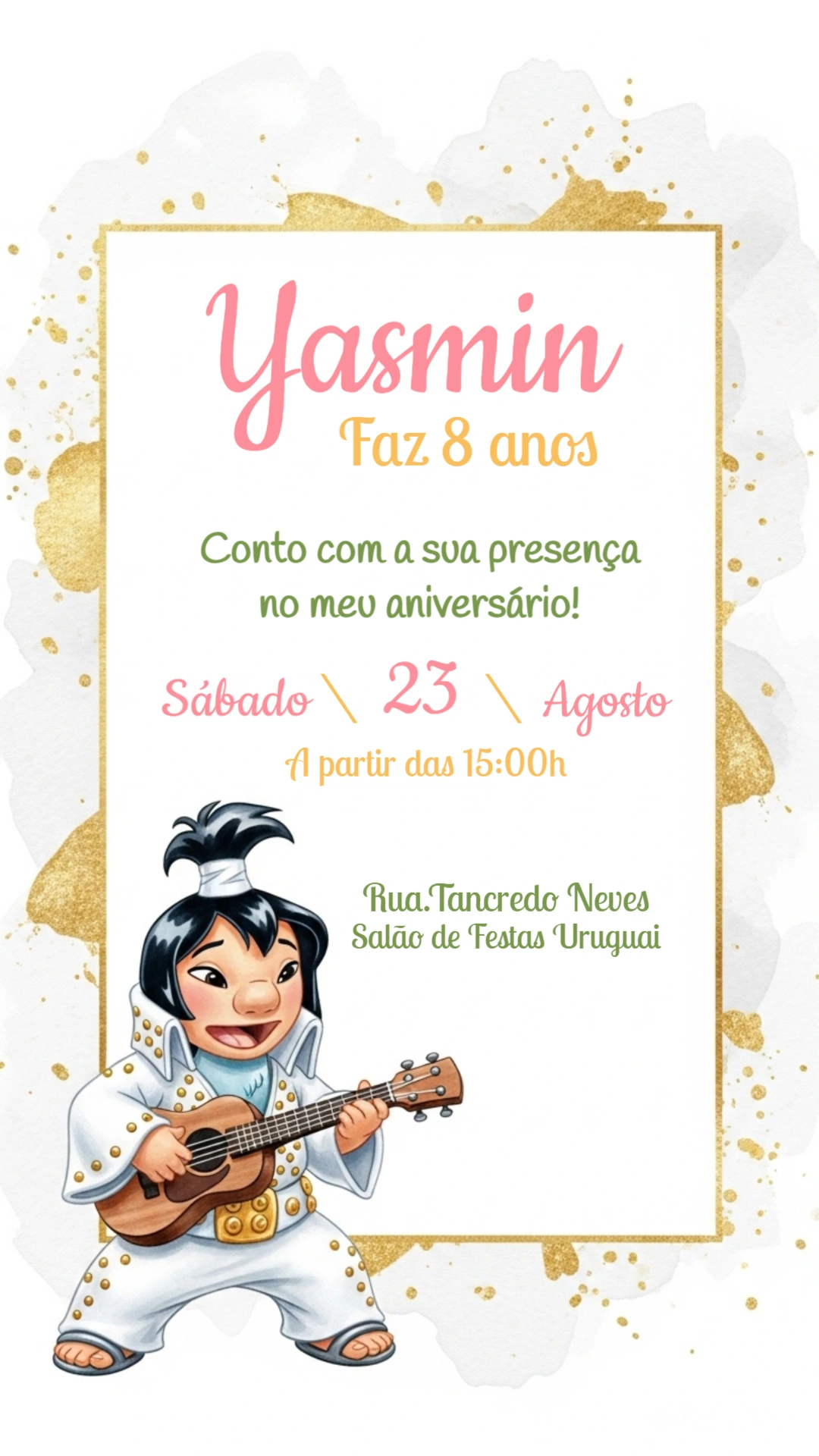 Convite Aniversário Lilo & Stitch Elvis para Editar Online
