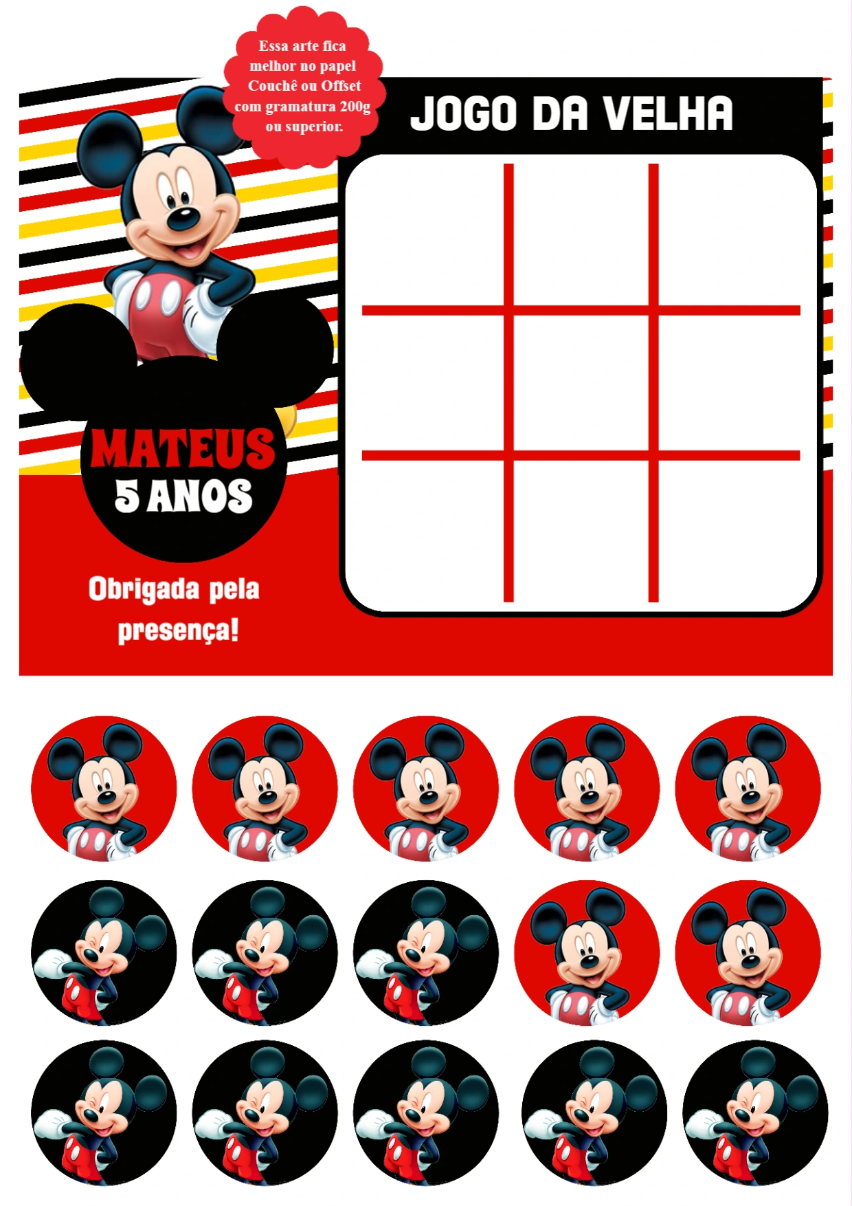 Jogo da Velha Mickey Mouse para Aniversário para Editar Online