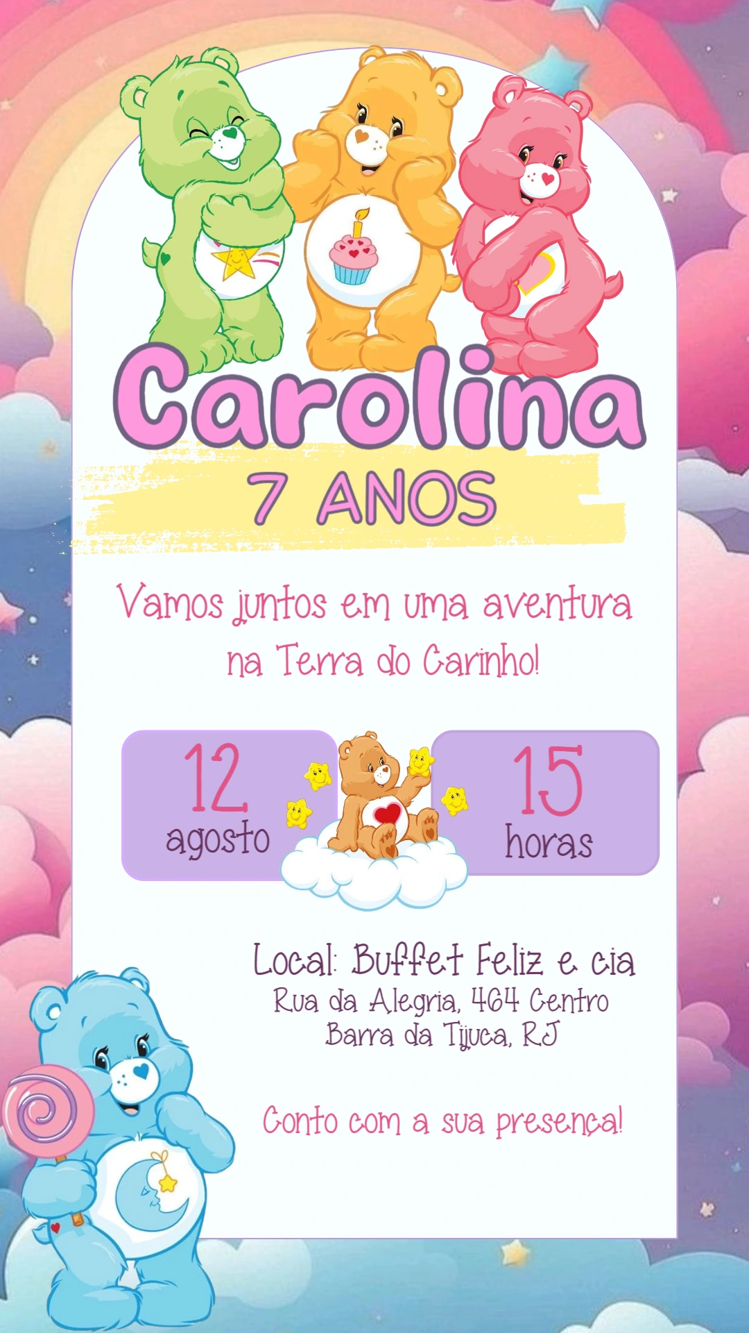 Convite de Aniversário Ursinhos Carinhosos para Editar Online