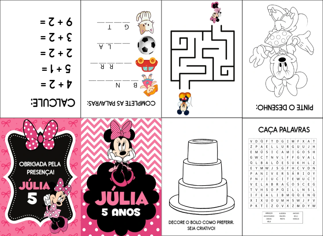 Livrinho de Atividades Minnie Mouse Editável para Lembrancinha