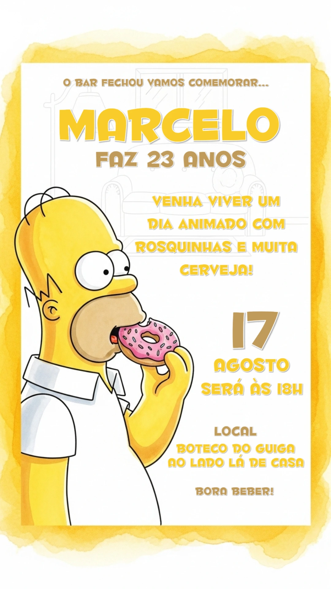 Convite Aniversário Homer Simpsons Adulto para Editar Online