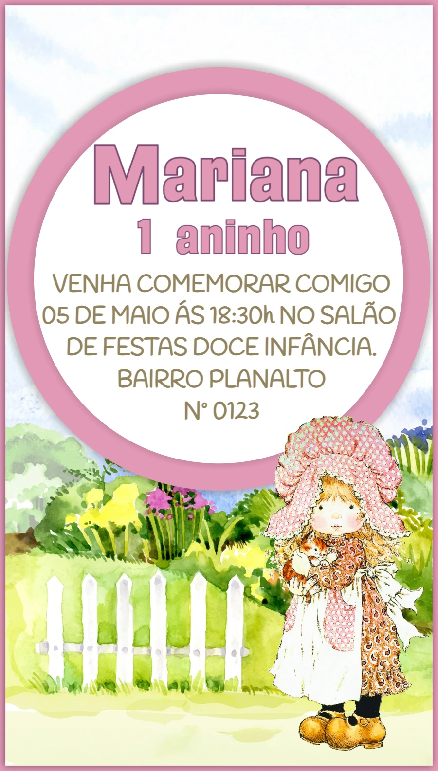 Convite Aniversário Sarah Kay Vintage para Editar Online