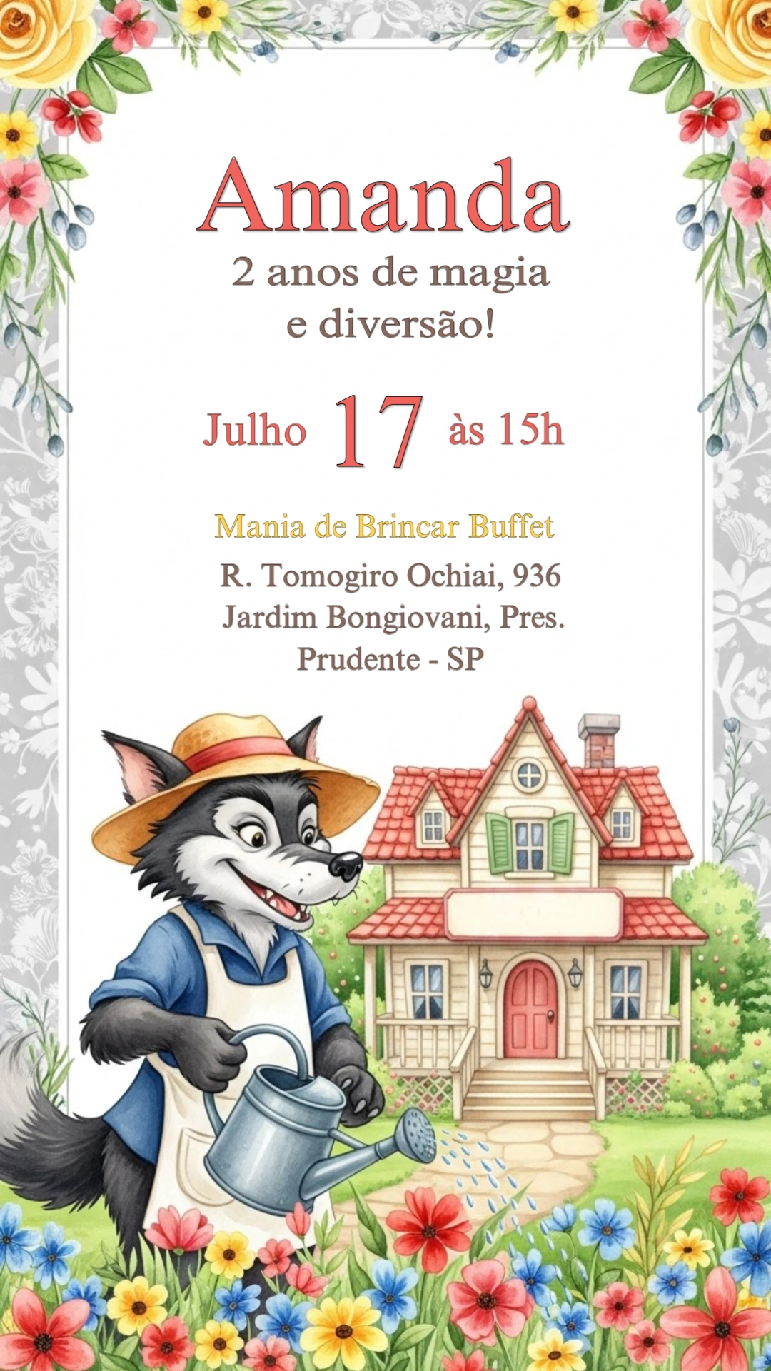 Convite de Aniversário Tema Lobo Bom para Editar Online