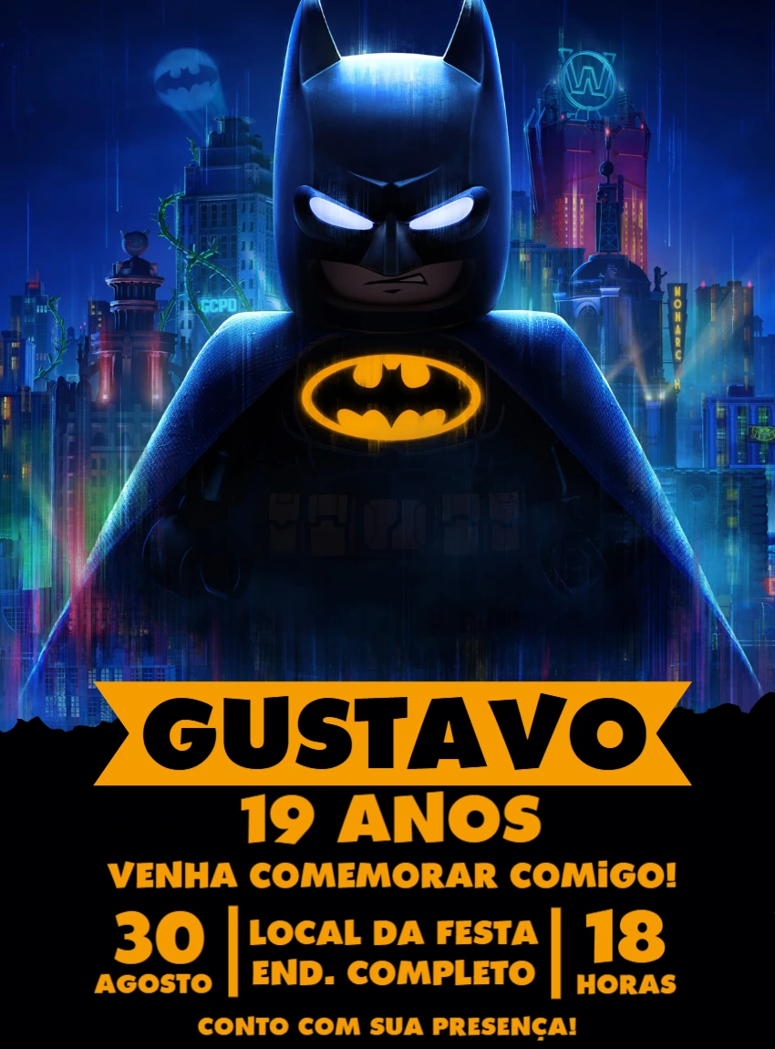 Convite de Aniversário Lego Batman para Editar Online