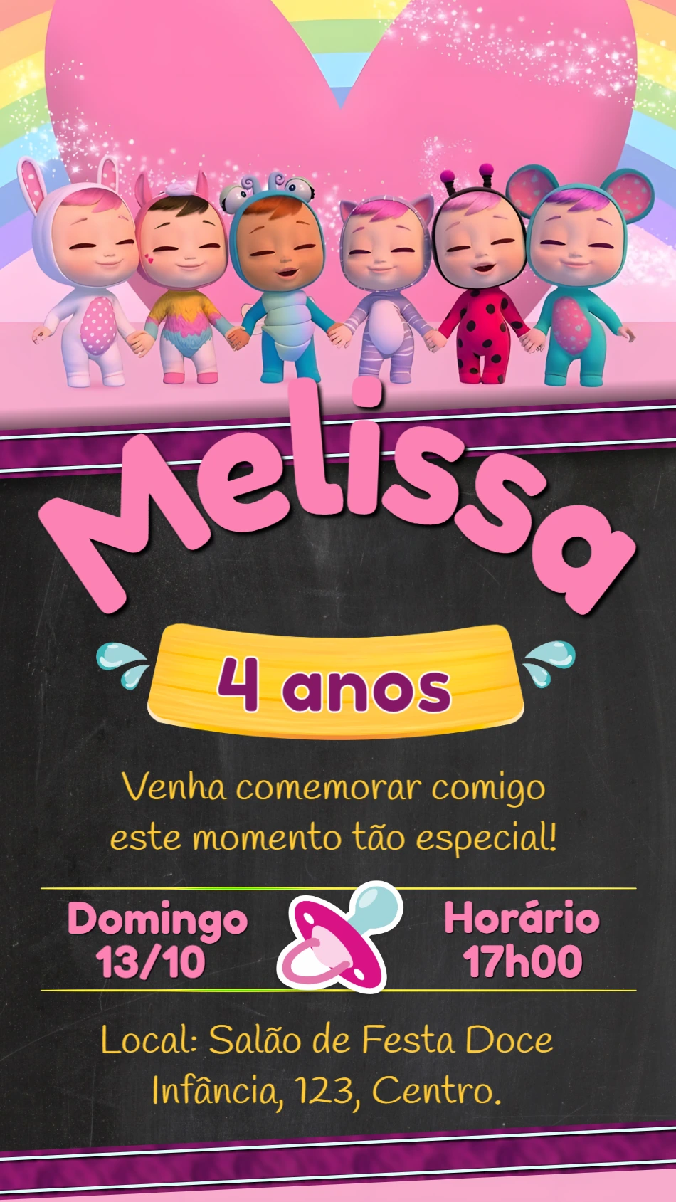 Convite de Aniversário Cry Babies para Editar Online