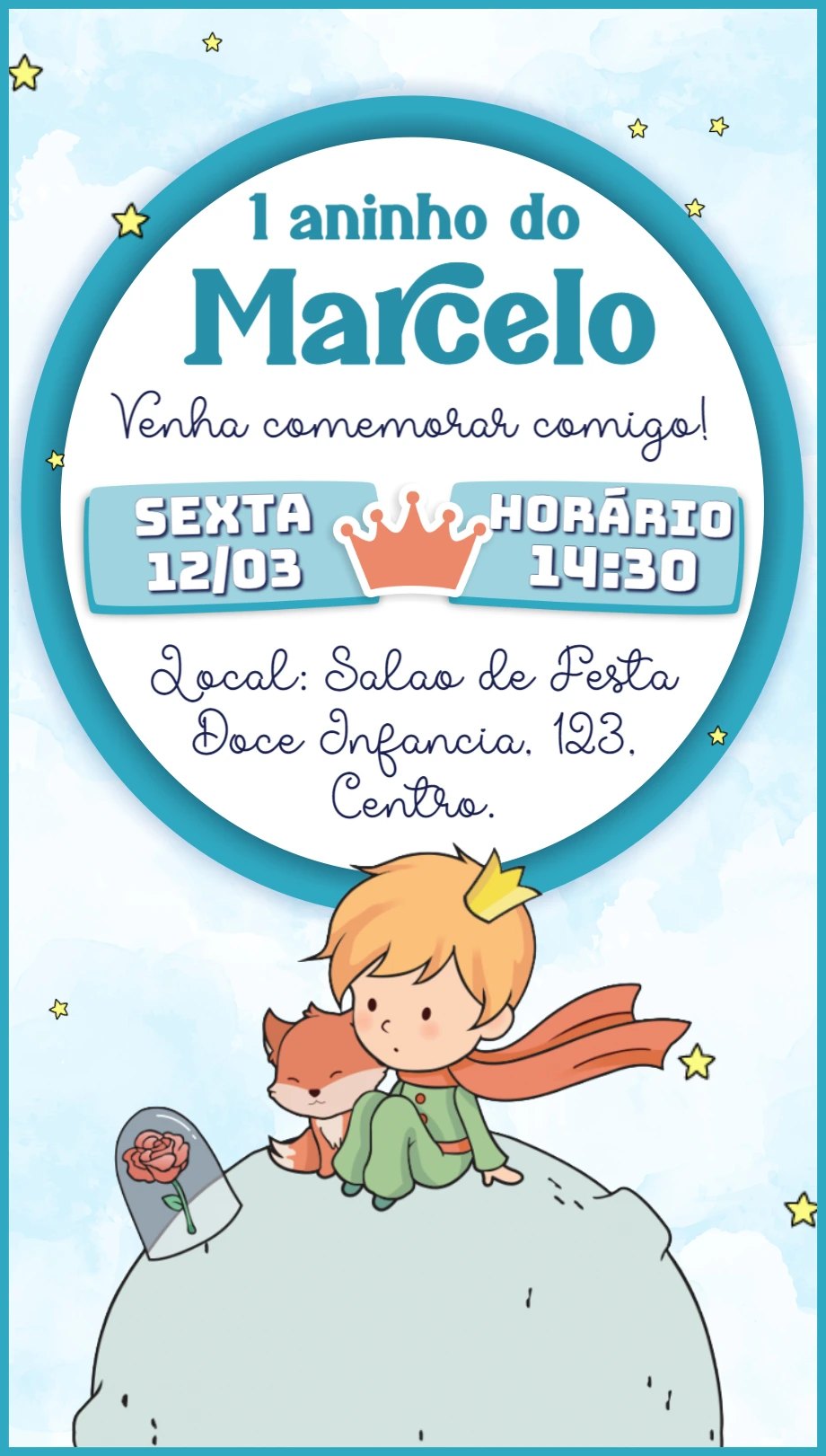 Convite de Aniversário Pequeno Príncipe para Editar Online