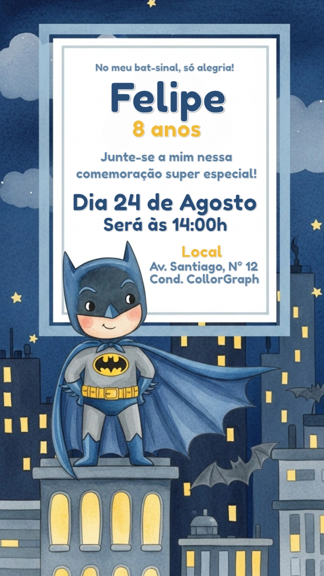 Convite de Aniversário Batman para Editar Online