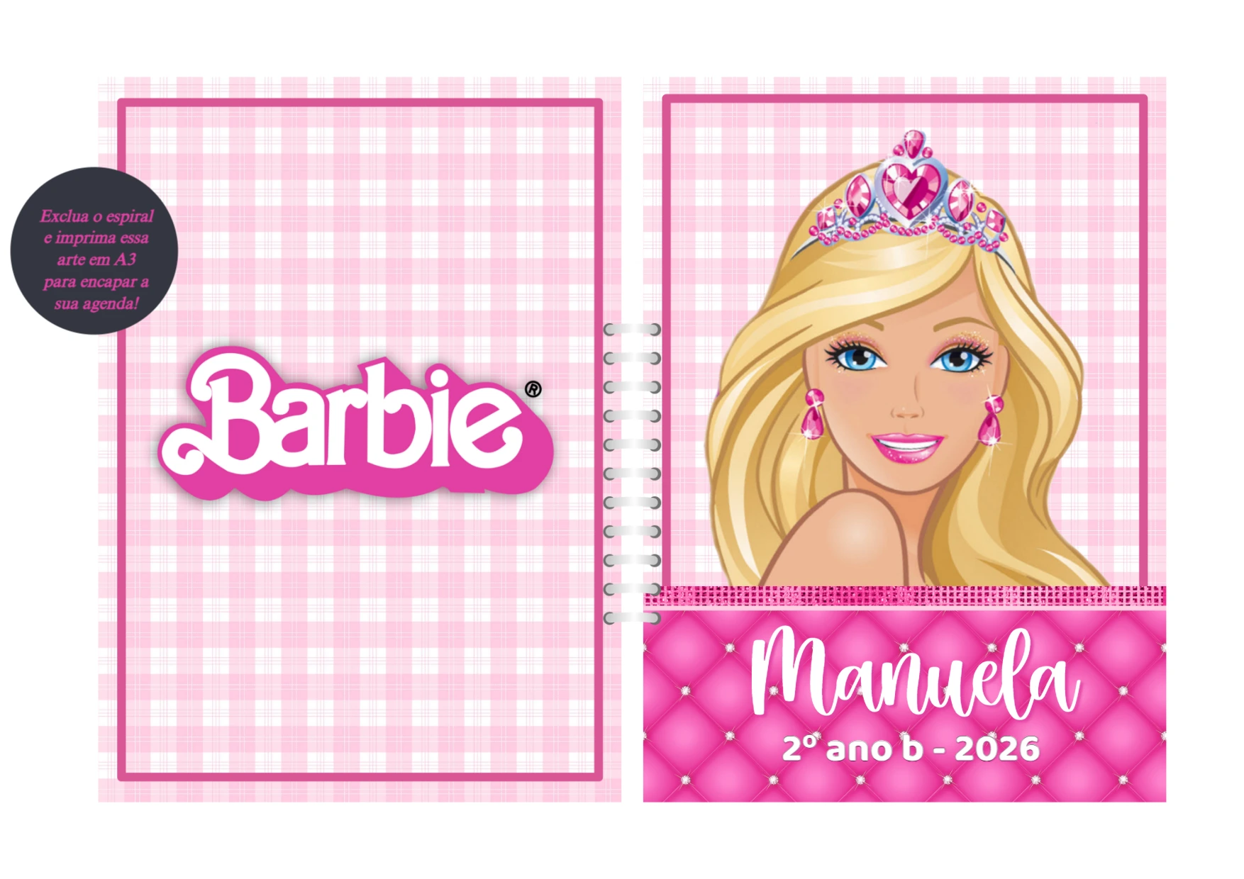 Capa de Agenda Barbie Princesa para Editar Online e Imprimir