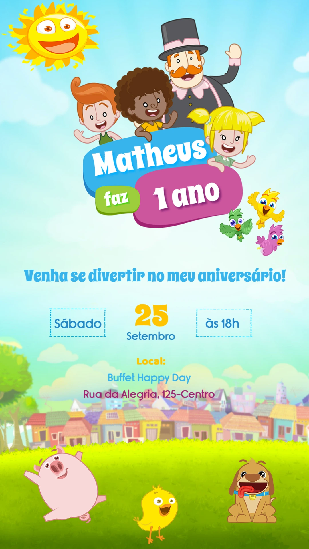 Convite de Aniversário Mundo do Bita para Editar Online