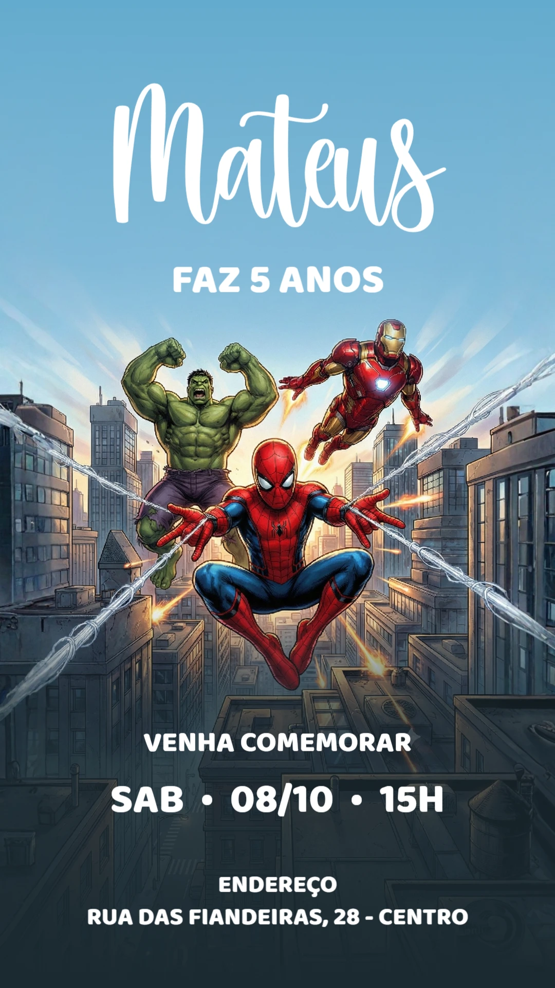 Convite de Aniversário Vingadores Heróis Modelo Editável