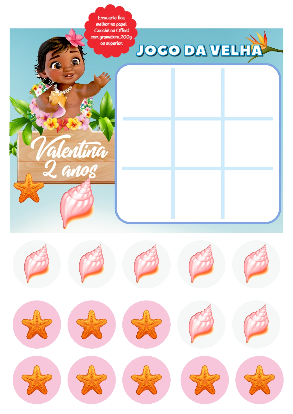 Jogo da Velha Moana Baby para Editar e Imprimir Online