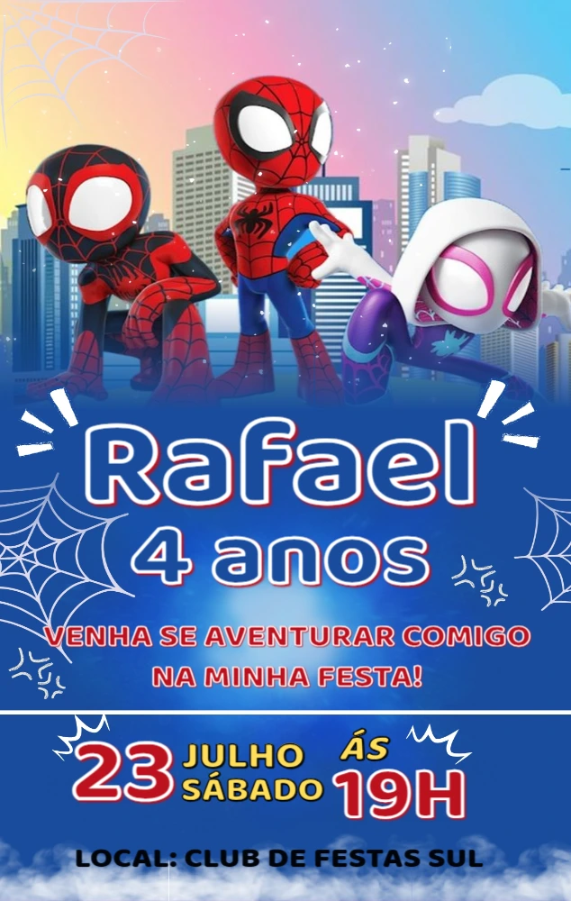 Convite Aniversário Spidey e seus Amigos para Editar Online
