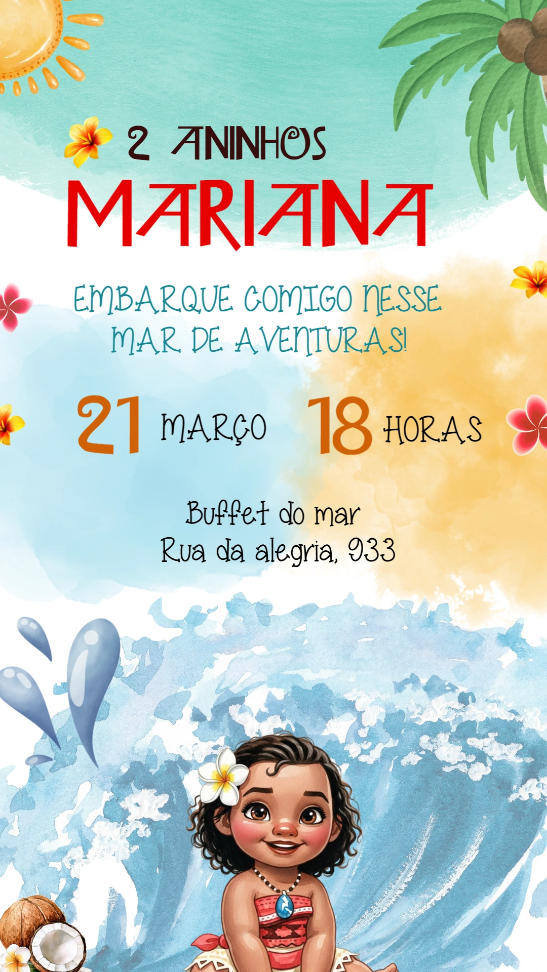 Convite de Aniversário Moana Baby para Editar Online