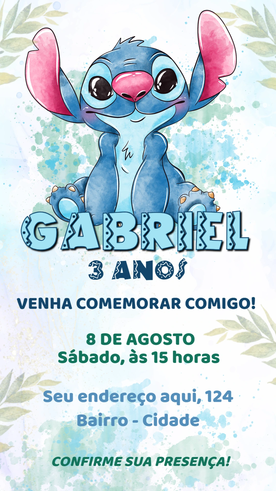 Convite Aniversário do Stitch para Editar Online