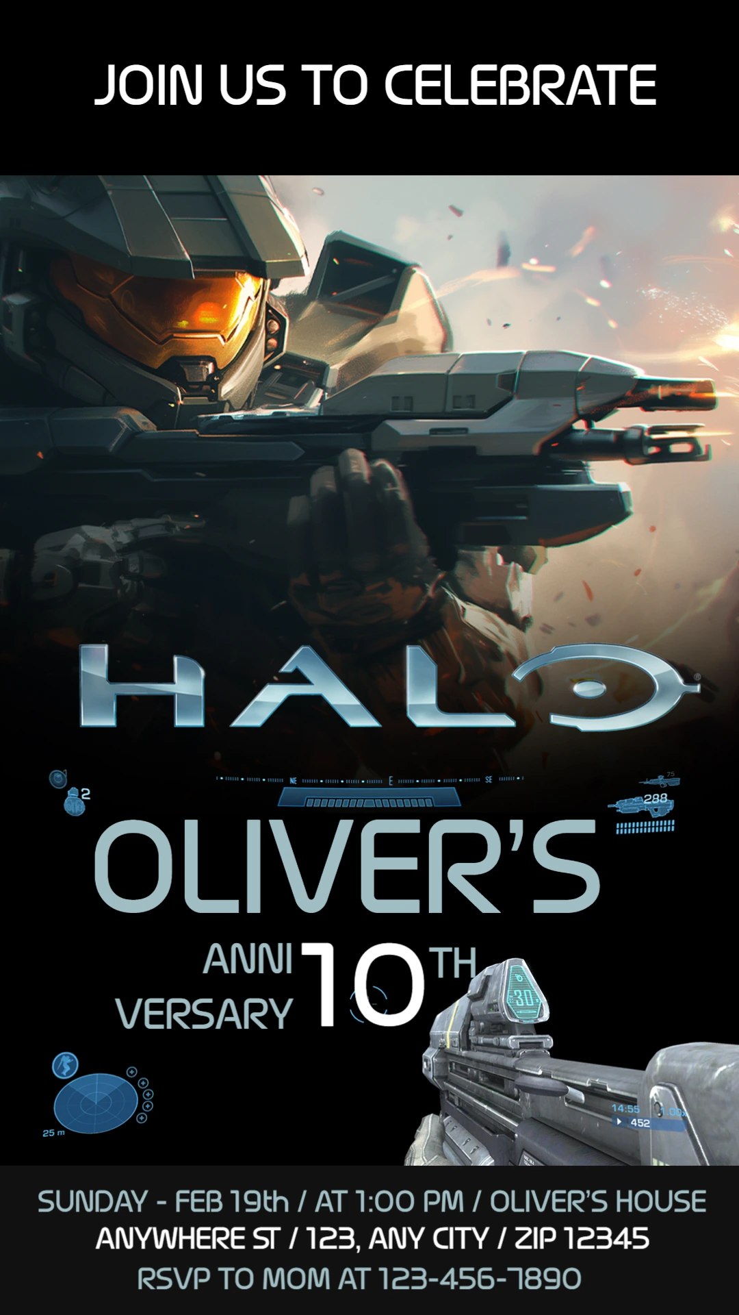 Halo Birthday Invitation | Editable Sci-Fi Video Game Template
