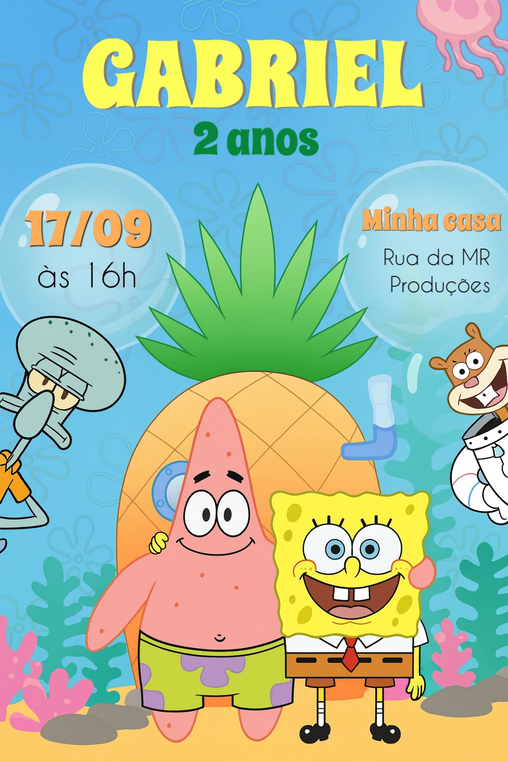 Convite de Aniversário Bob Esponja para Editar Online