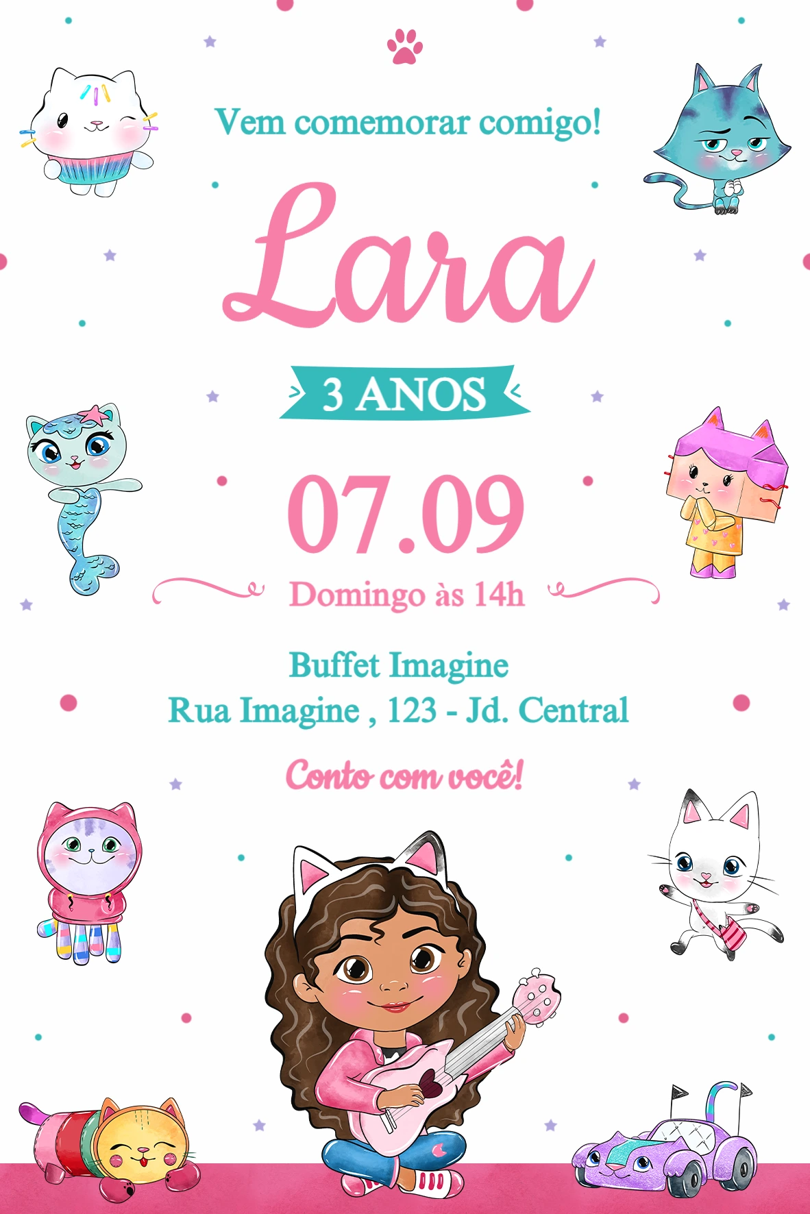 Convite de Aniversário A Casa Mágica da Gabby para Editar Online
