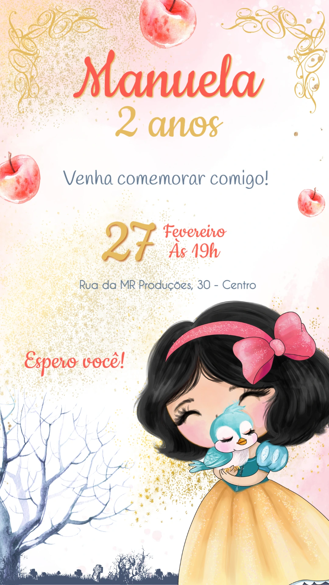 Convite Aniversário Branca de Neve Baby para Editar Online