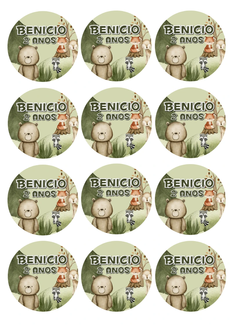 Adesivo Redondo Bosque Encantado com Animais para Editar Online