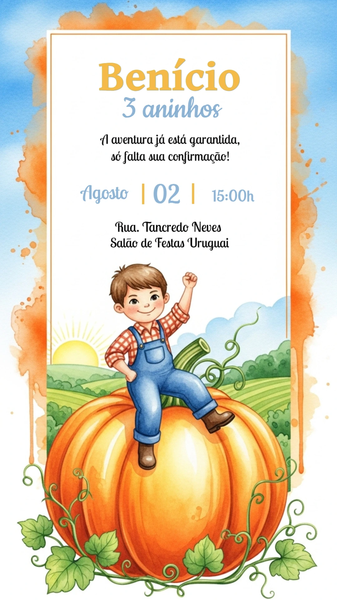 Convite Aniversário Fazendinha com Menino para Editar Online