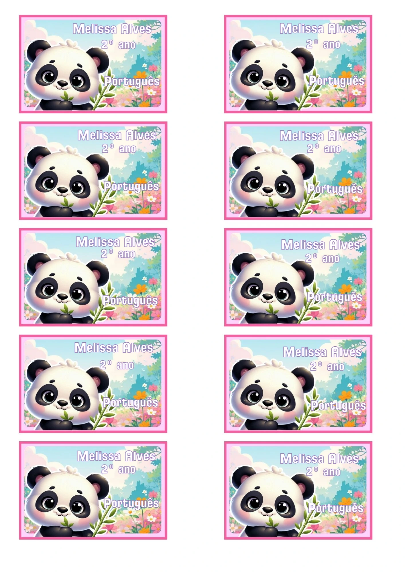 Etiqueta Escolar Panda Fofo Editável para Material