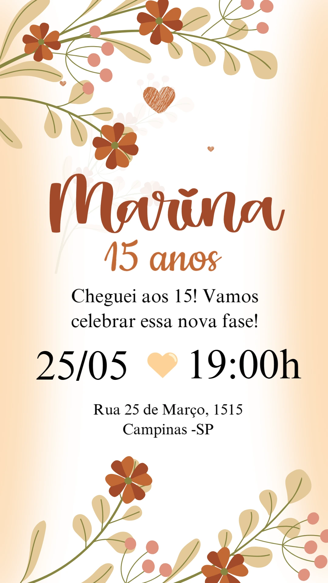 Convite de 15 Anos Floral Rústico para Editar Online
