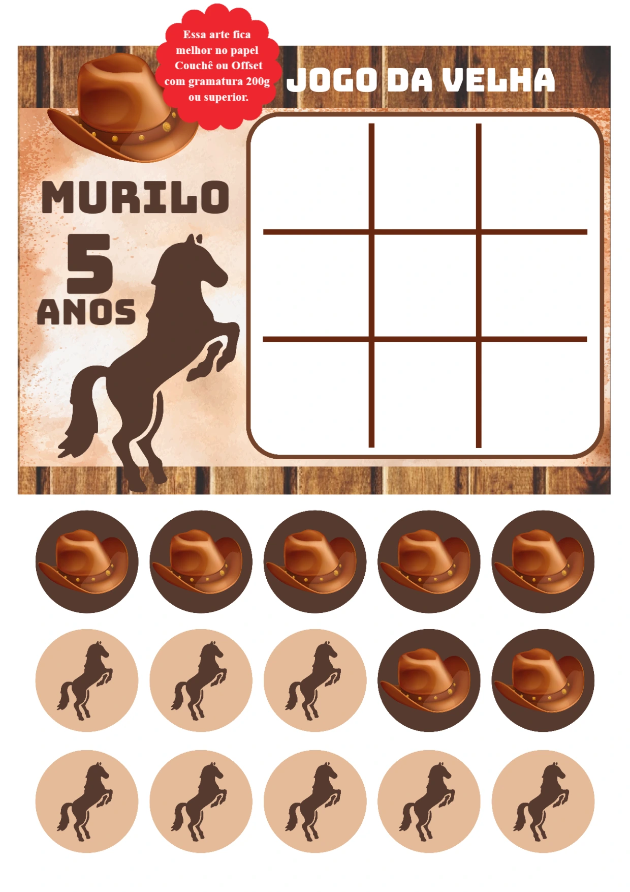 Jogo da Velha Cowboy para Aniversário Editável Online