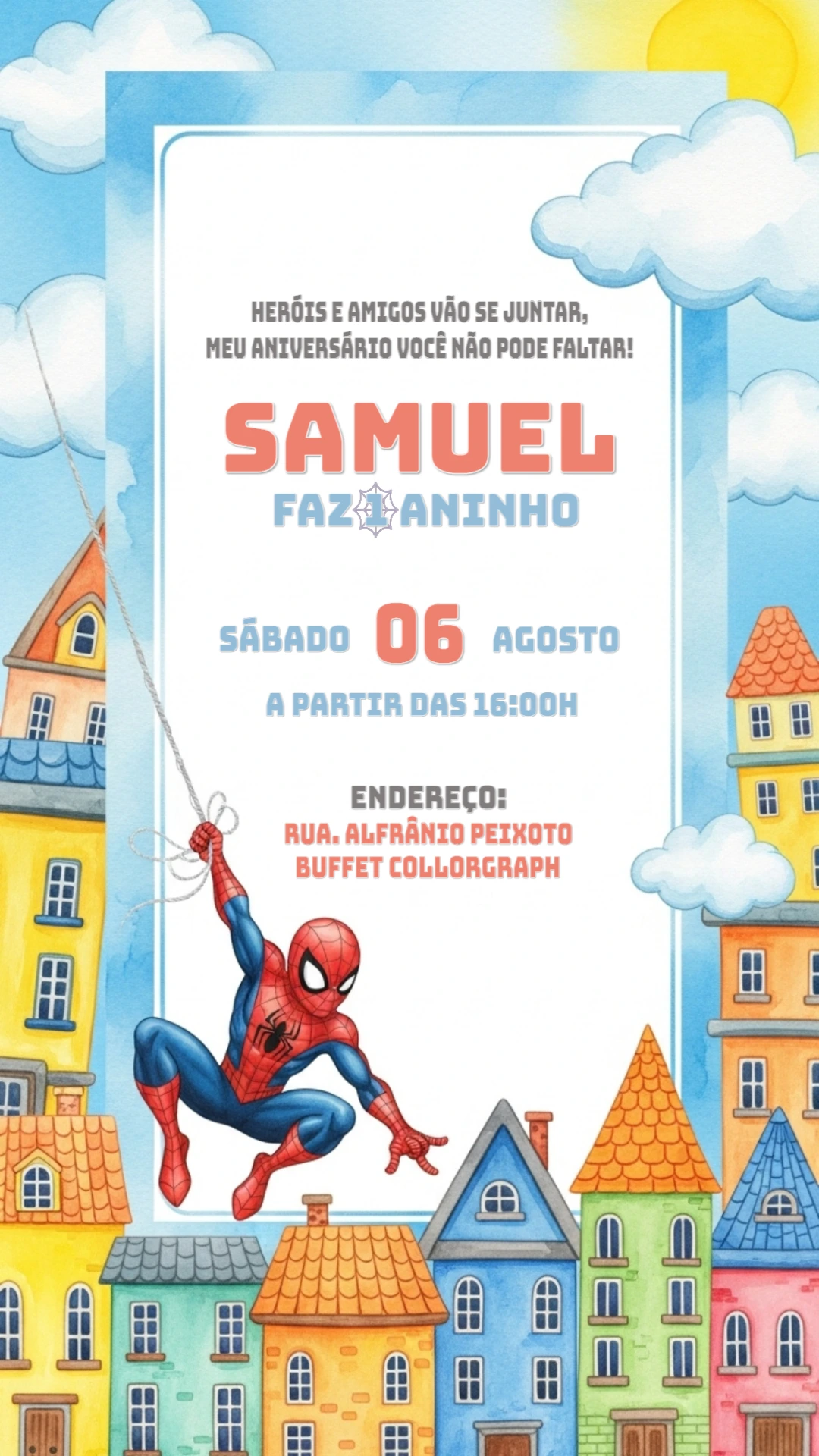 Convite de Aniversário Homem Aranha para Editar Online