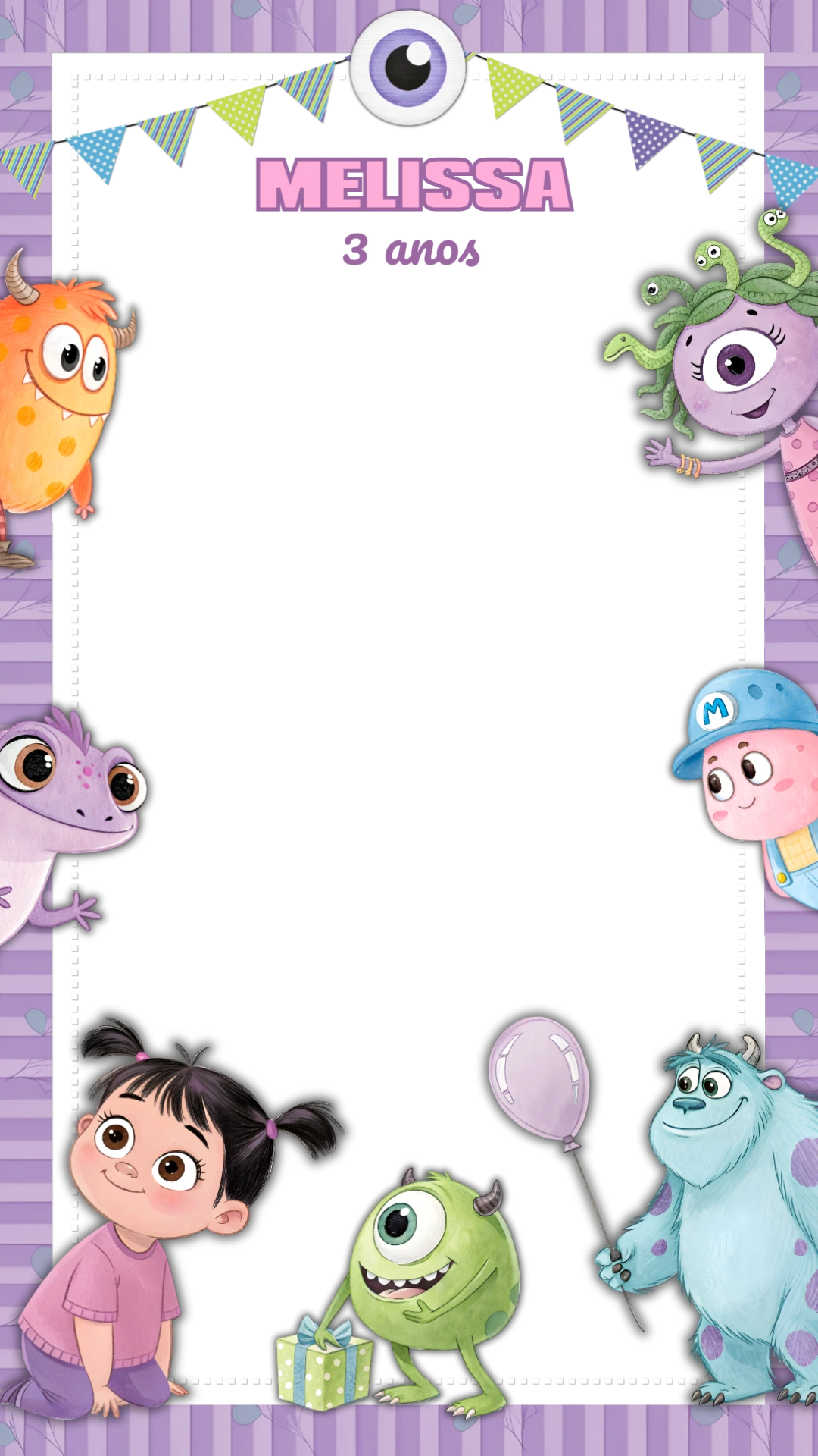 Moldura de Aniversário Monstros SA para Editar Online